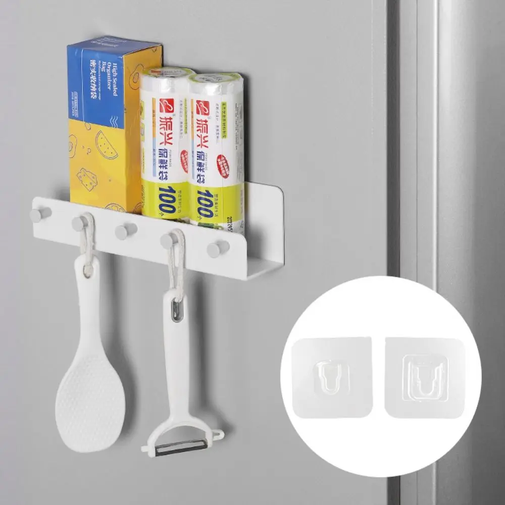 Wall Mounted Bathroom Hanger Hook Punch-Free with 5 Hook Wall Shelf Rack Multi-function Durable Key Storage Holder Hallway