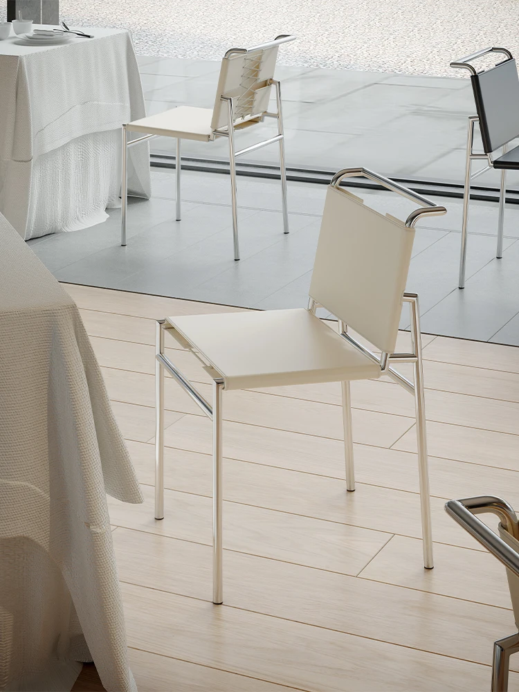Italian Style Living Room Chair Restaurant Dining Chair Stainless Steel Saddle Leather Chair Leisure