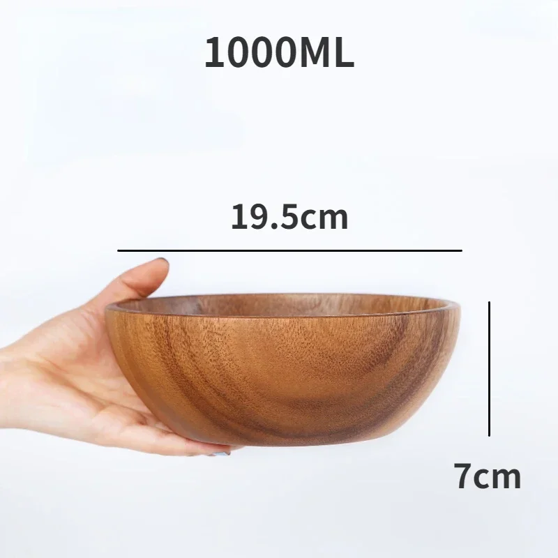 Household Solid Wood Bowl Japanese Acacia Wood Salad Mixing Wooden Basin Kneading Solid Wood Bowl Wooden Tableware Ramen Bowl