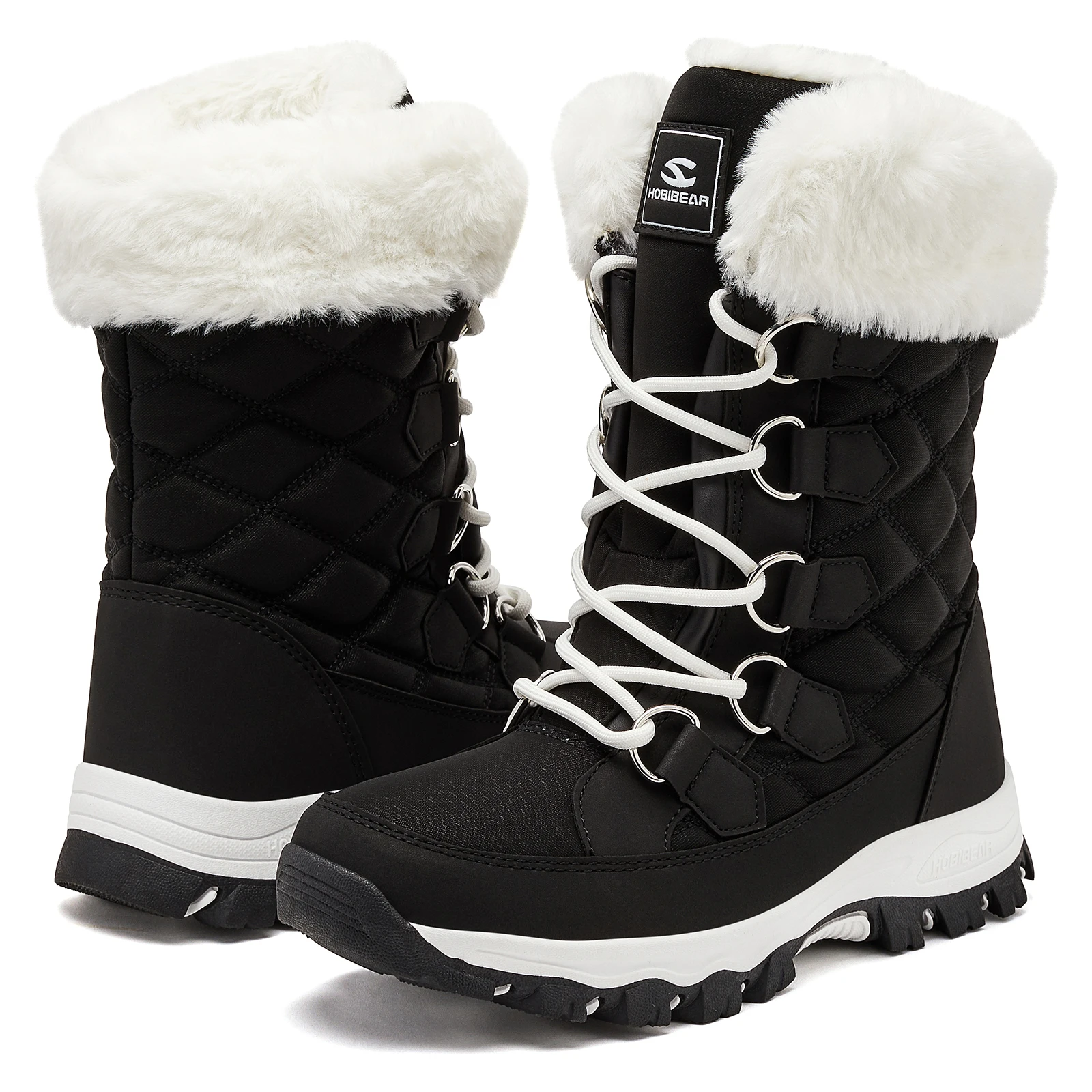 HOBIBEAR Winter Snow Boots Womens Non Slip Outdoor Waterproof Mid Calf Boots with Warm Faux Fur Lined Fashion Shoes