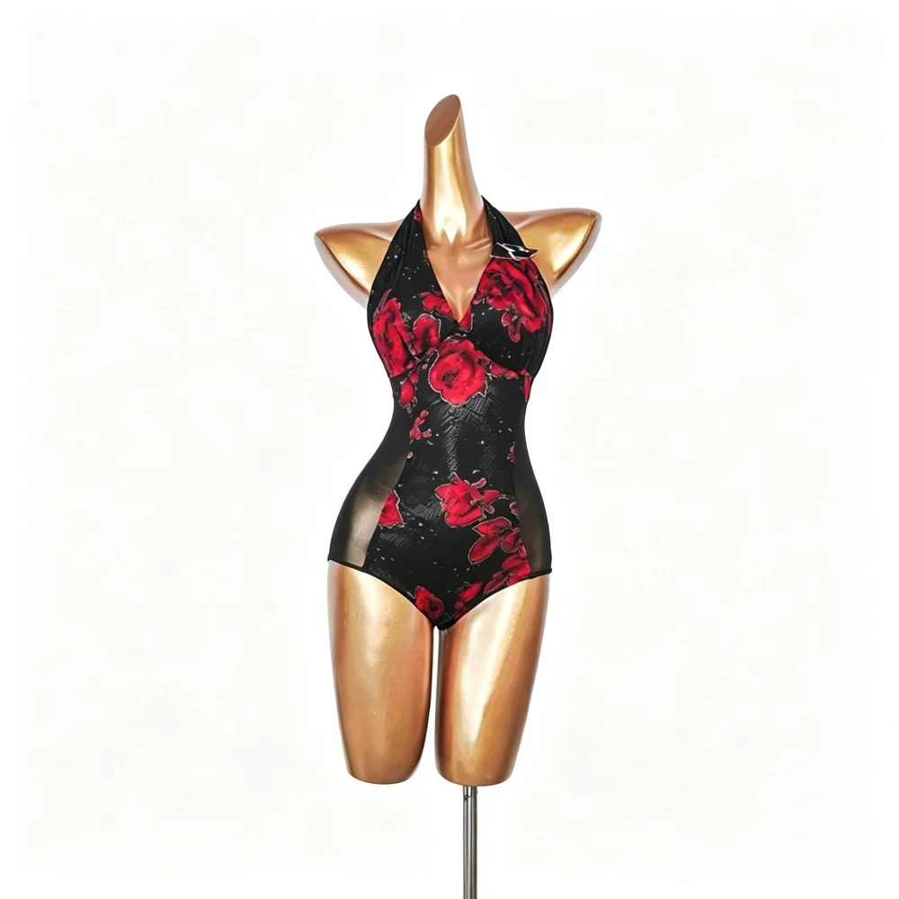 Women Halter V Neck Latin Dance Suit Backless Bodysuit Irregular Wine Fringe Skirt Cha Cha Tango Practice Performance Costume