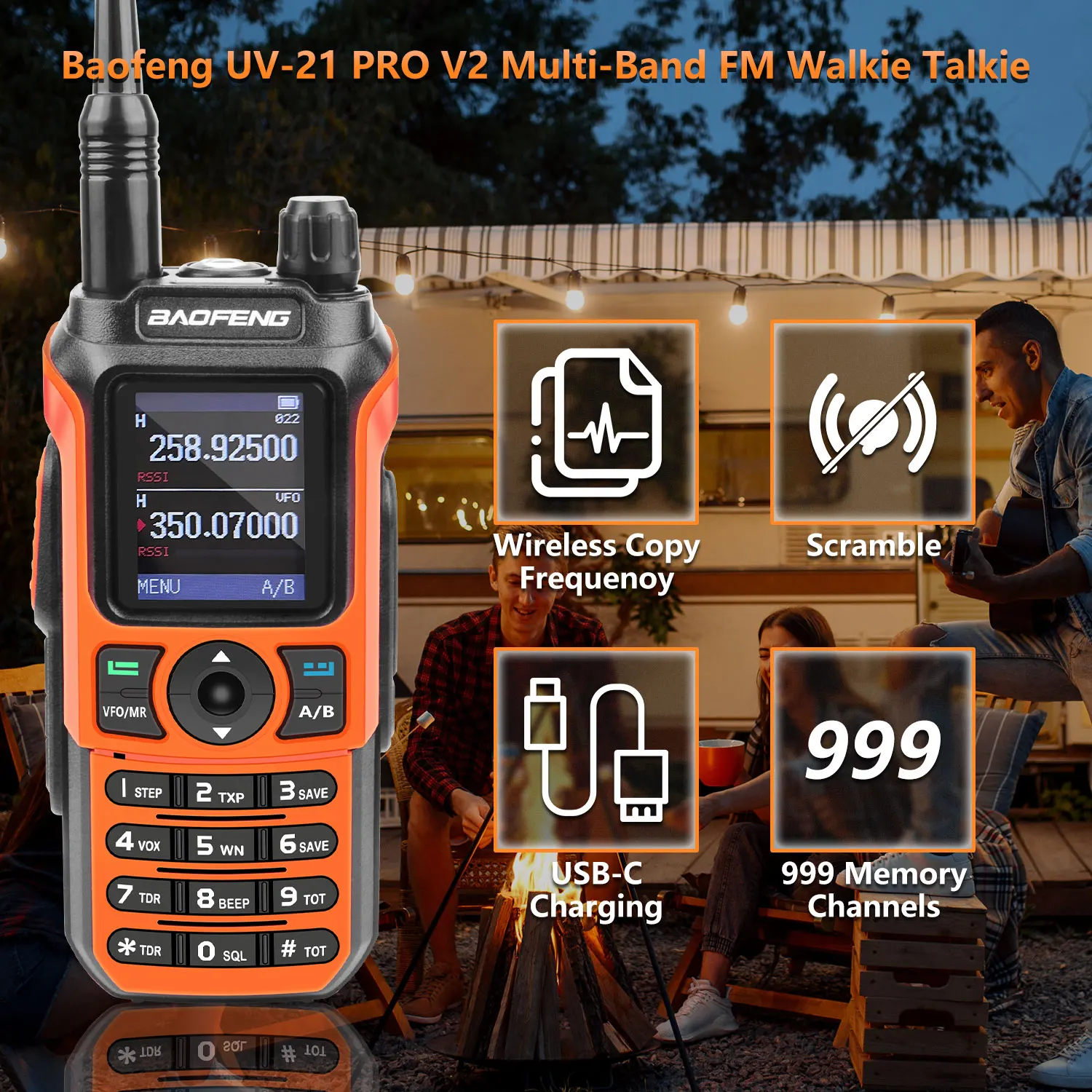 Baofeng UV-21 PRO V2 Walkie Talkie Multi-Band Amateur FM Air Band VOX Scrambler Two Way Radio UV-21Pro V2