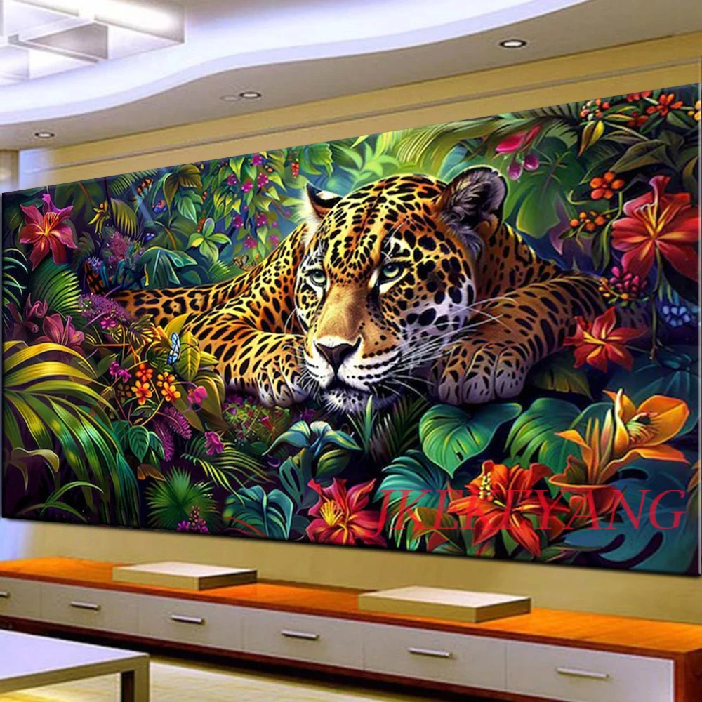 Jungle Leopard Couple Flowers Diamond Painting New 2024 5D Large Diy Animals Floral Full Square Round Diamond Mosaic Embroidery