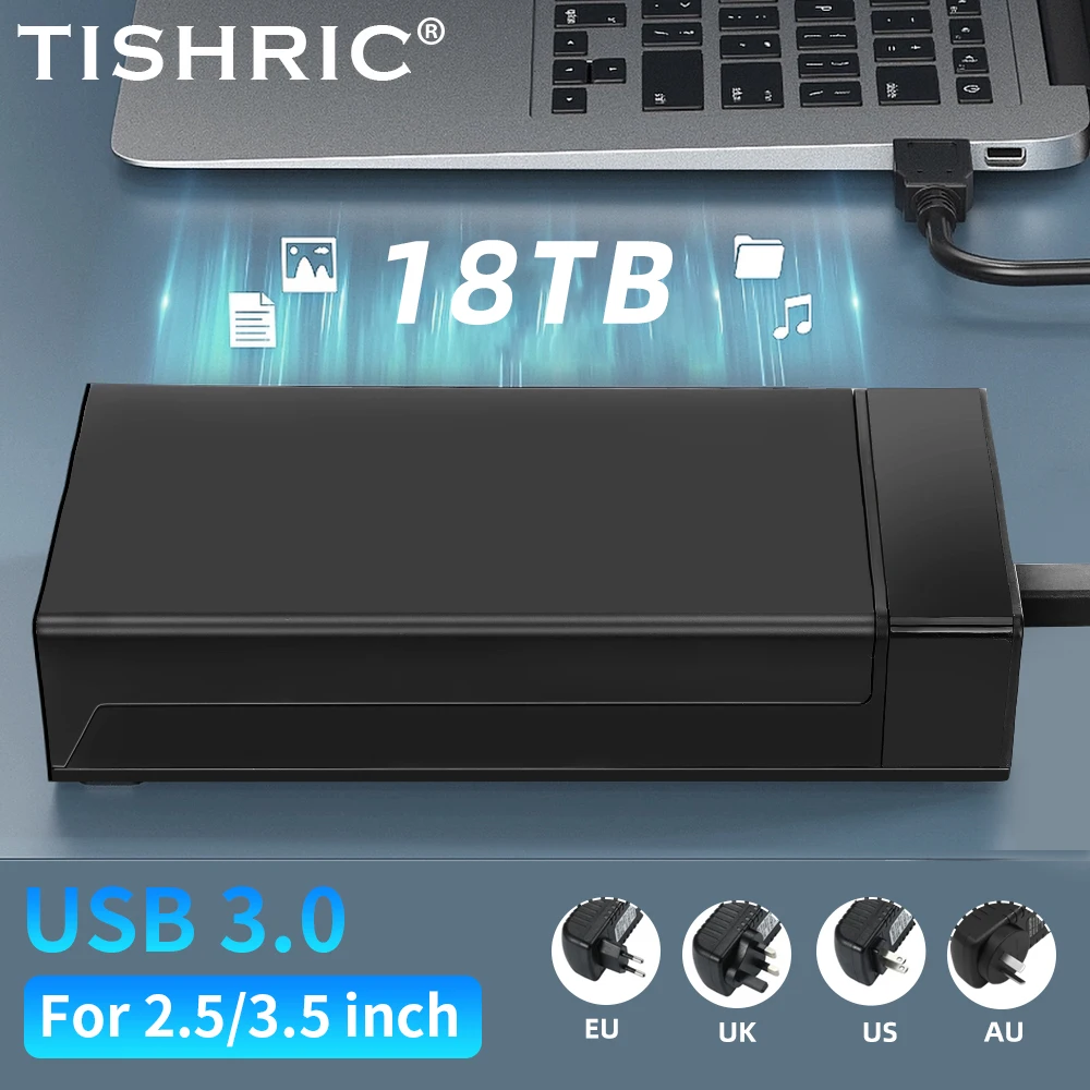 

TISHRIC HDD Case 3.5 Inch SATA to USB 3.0 Adapter External Hard Drive Enclosure with 12V/2A Power Adapter Support UASP Tool free