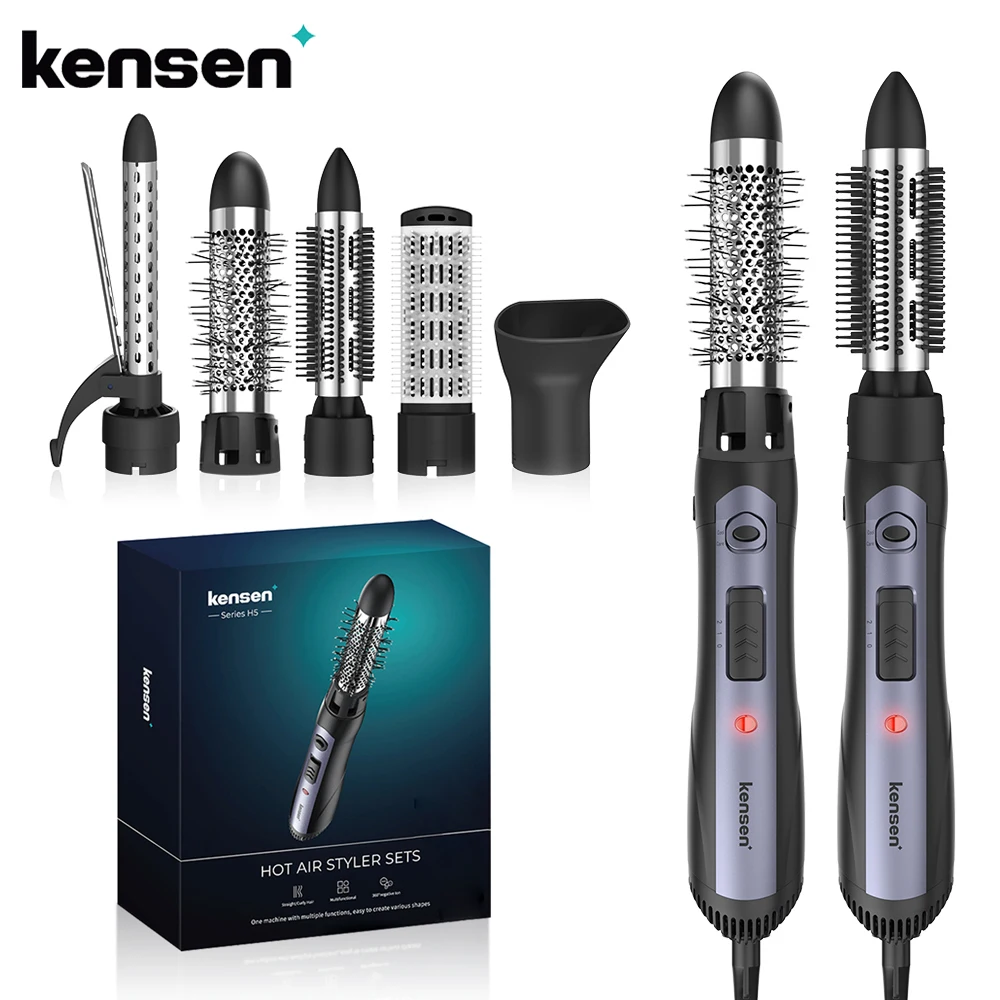 Kensen 5 In 1 Electric Hair Dryer Brush With Blow Styler Negative Ion Detachable EU Hair Dryer Hot Air Styler Comb For Men Women