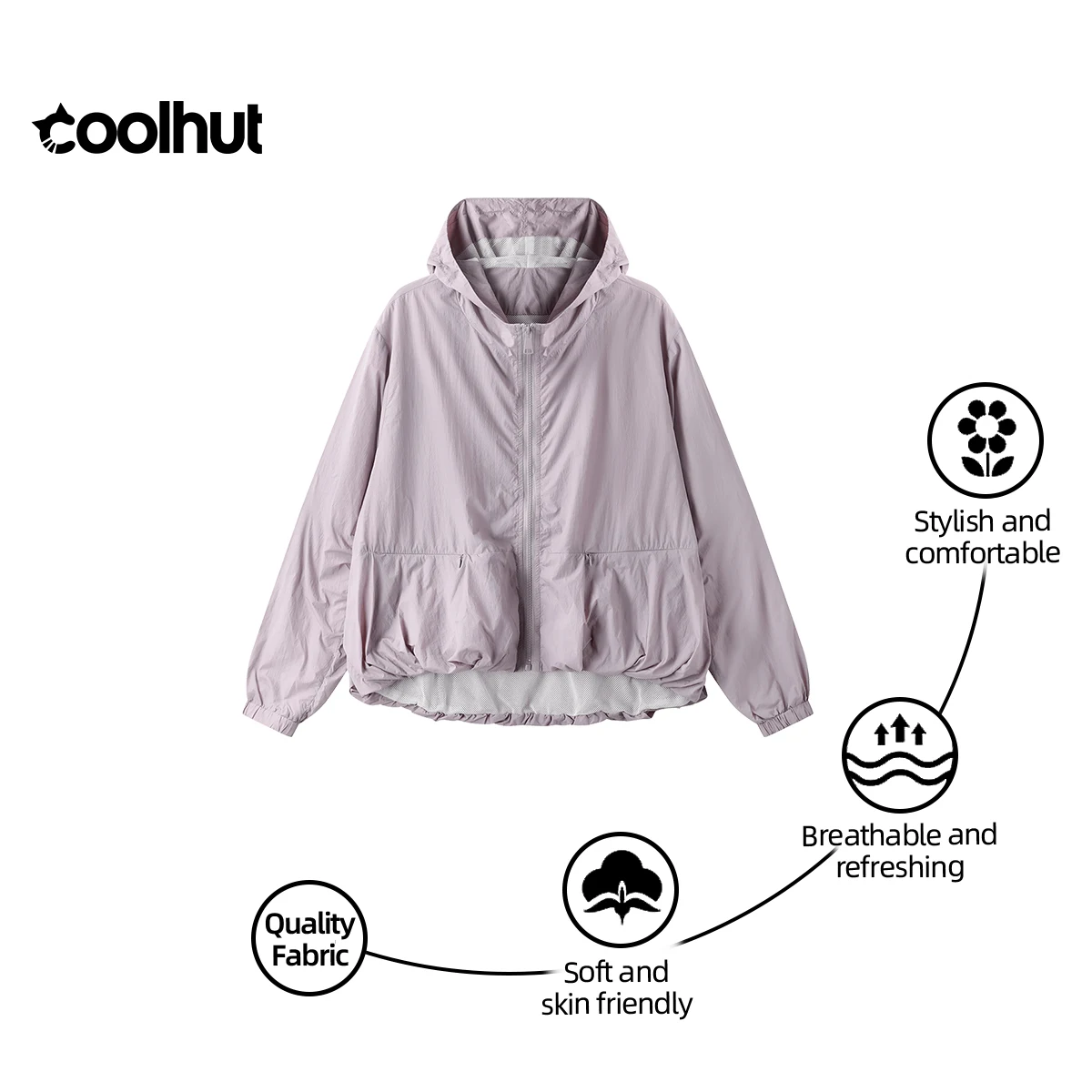 

COOLHUT Brand Designer 2025 Women's Summer Long-sleeved Lightweight Loose Hooded Outdoor Sun Protection Cardigan-Simple Sun Coat