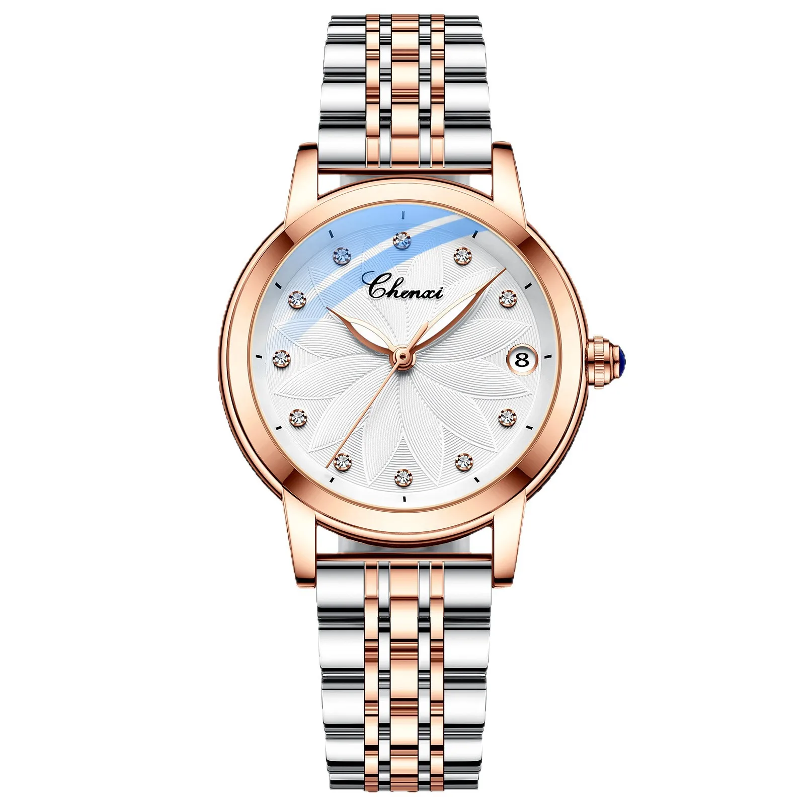 Jam Tangan Wanita Jam Tangan Mekanis Otomatis Modis Trendi Jam Tangan Mekanis Kalender Bercahaya Tahan Air Bertatahkan Berlian