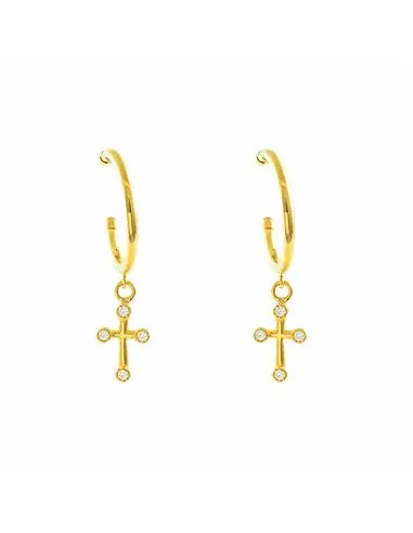 Earrings women gold 9k hoops cross zirconia