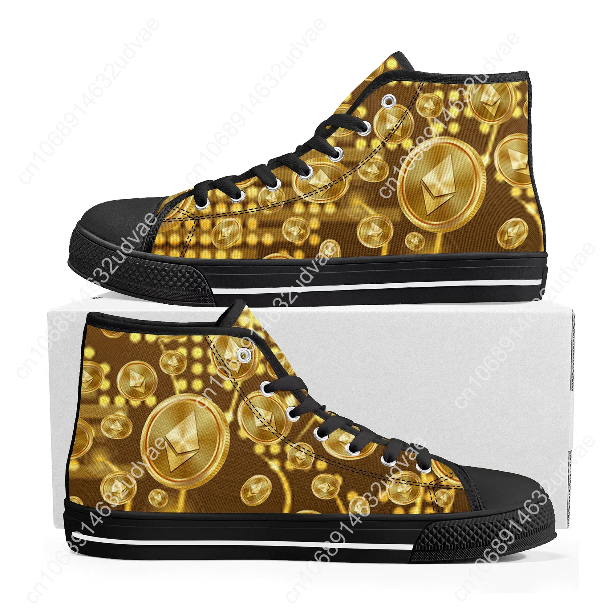 Ethereum Cryptocurrency Miner ETH Coin High Top Sneakers Mens Womens Teenager Canvas Sneaker Casual Couple Shoes Custom Shoe