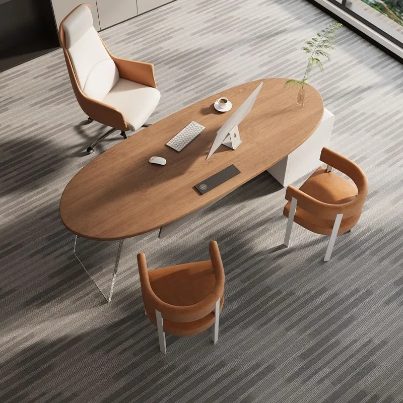 Italian Light Luxury Solid Wood 1.4m Office Desk and Chair Set with Side Cabinet Single Person French Style Business