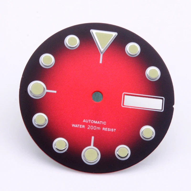 NH35 Dail Green Luminoso Esfera de 28,5 mm con marcadores de gotas de agua Se adapta a la caja NH35 Movimiento 7S26 Turtle Abalone SKX007 Reloj para hombre