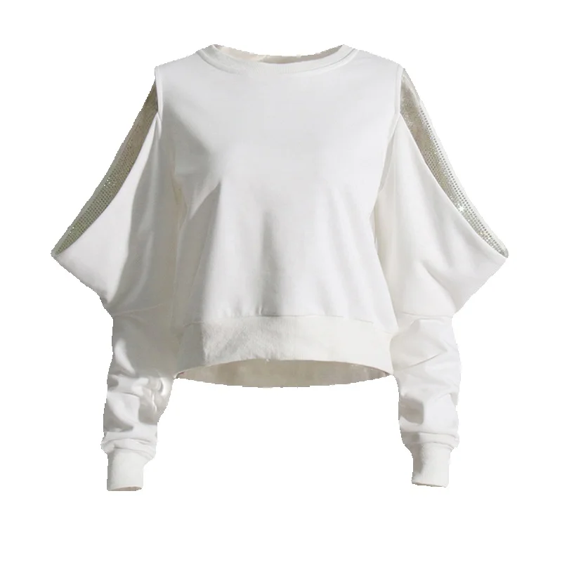 Minimalistische Casual Stijl Top, 2024 Vroege Lente Nieuw Design Gevoel, Uitgehold Off Shoulder Losse Effen Kleur Veelzijdig Kort