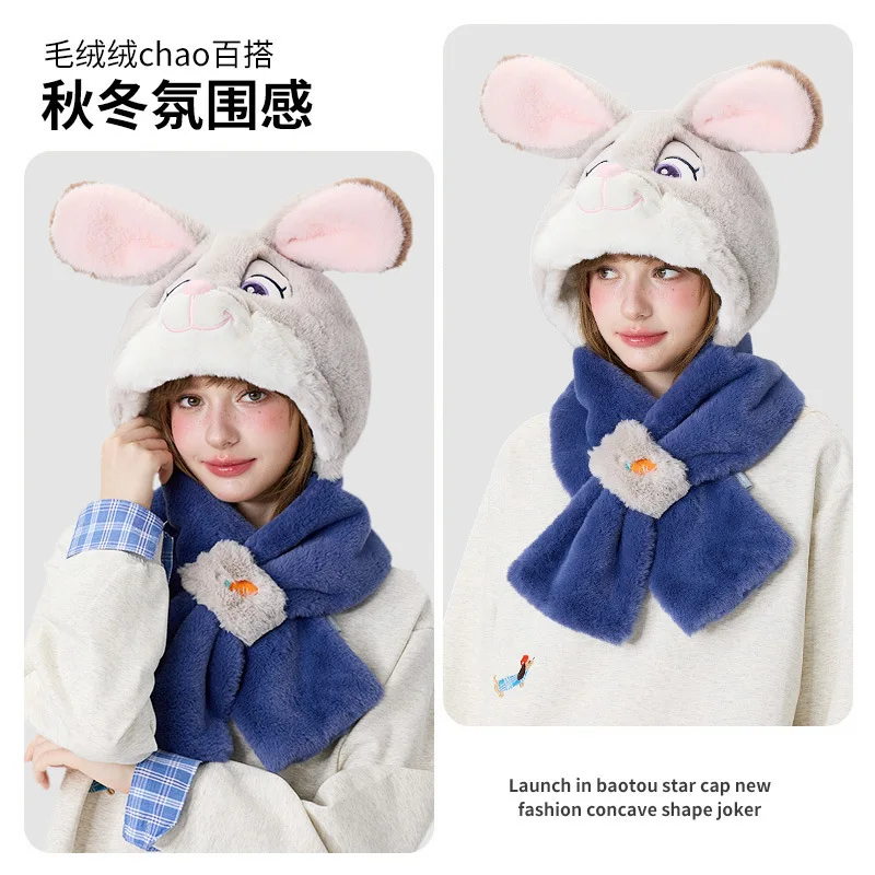 ديزني زوتوبيا نيك جودي واقية ثلاثية الأبعاد غطاء الأذن الشتاء تقليد فرو الأرنب مع المخملية السميكة الاطفال هدية الكريسماس