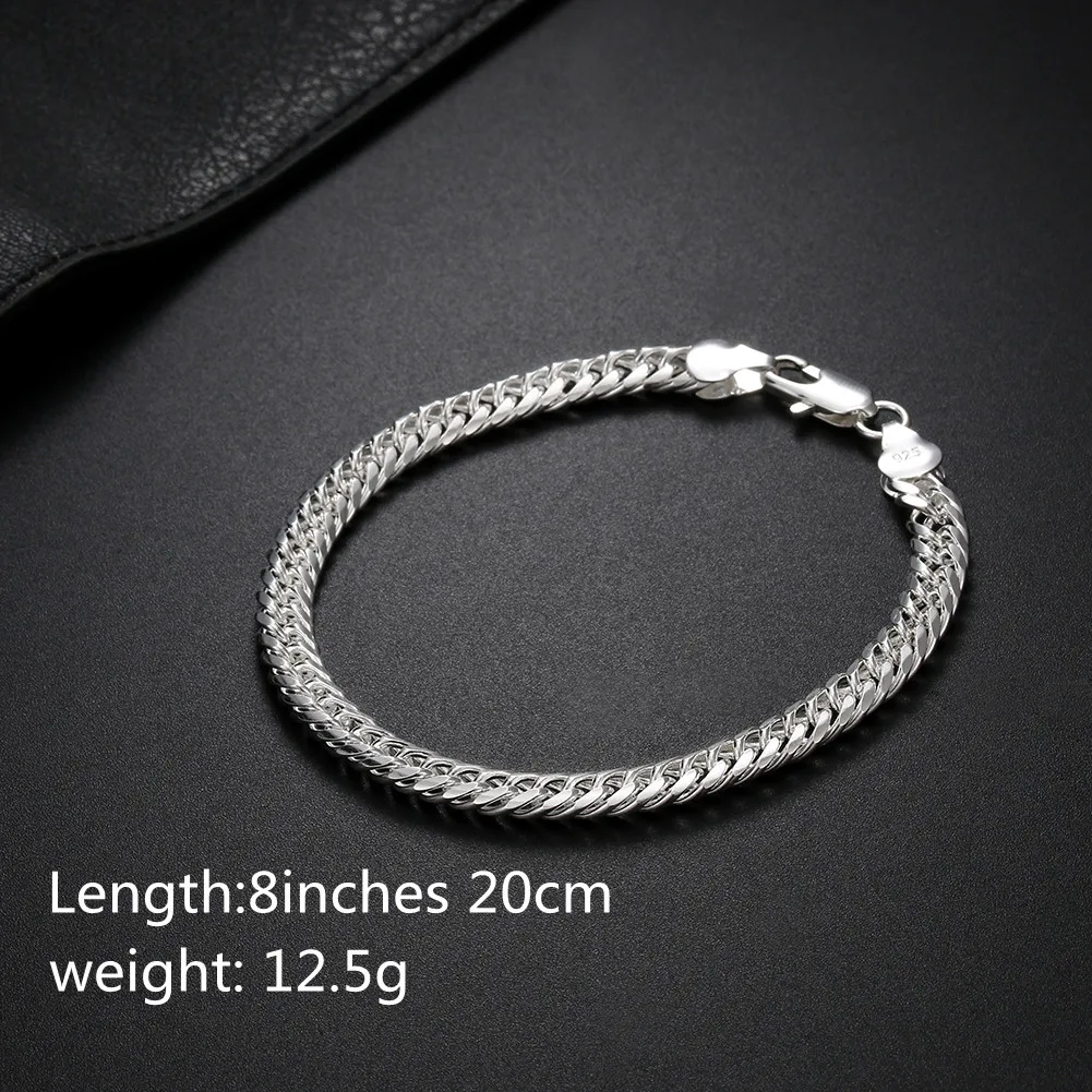 Fashion original brand 925 Sterling Silver man 6MM geometric chain bracelets neckalces for women Party wedding jewelry sets