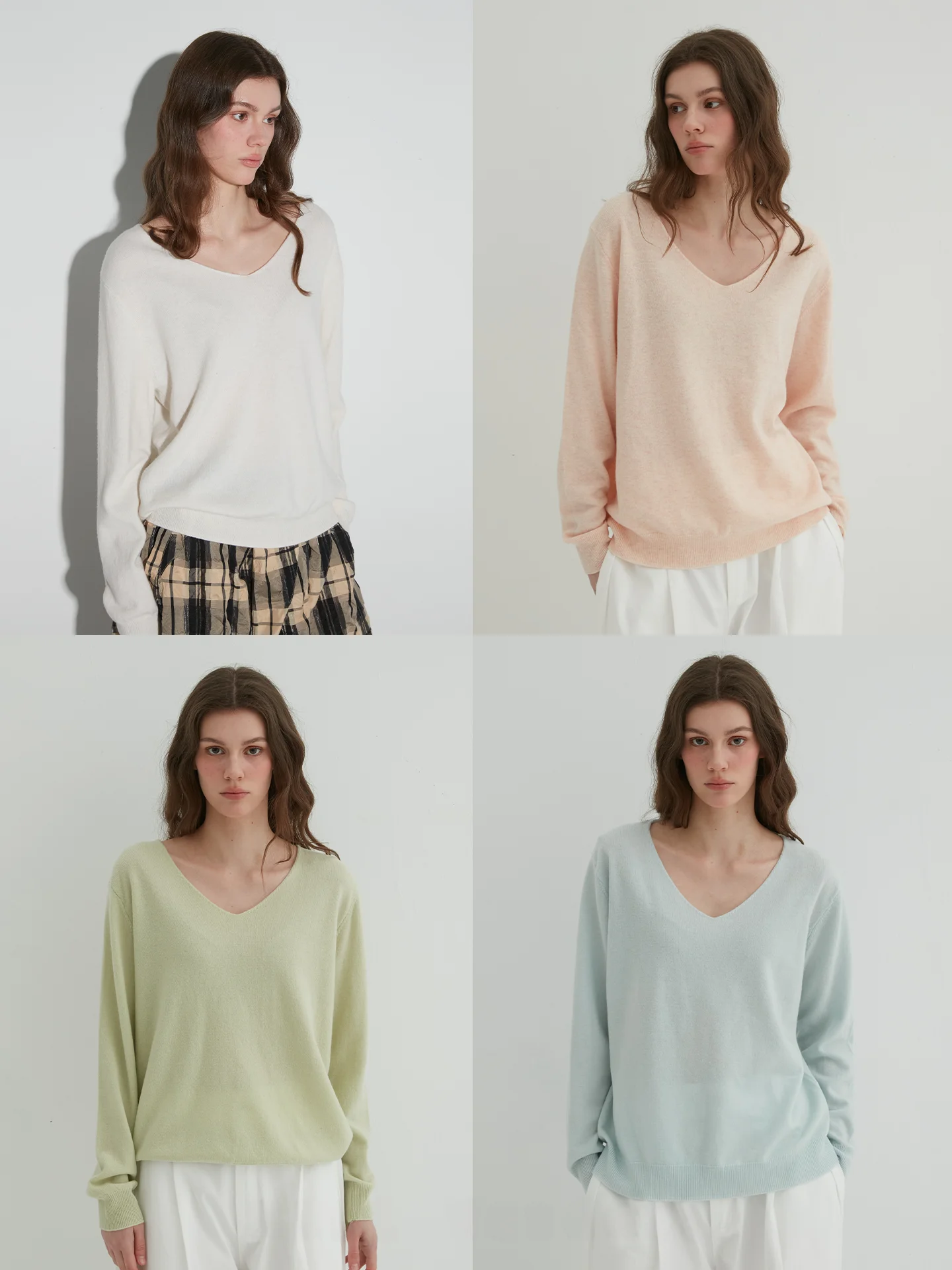 

Soft Wool V-neck Base Shirt Four Colors 26 Threads Fine Spun Yarn Soft Light Spring Color Casual Loose Fit Women's Sweater