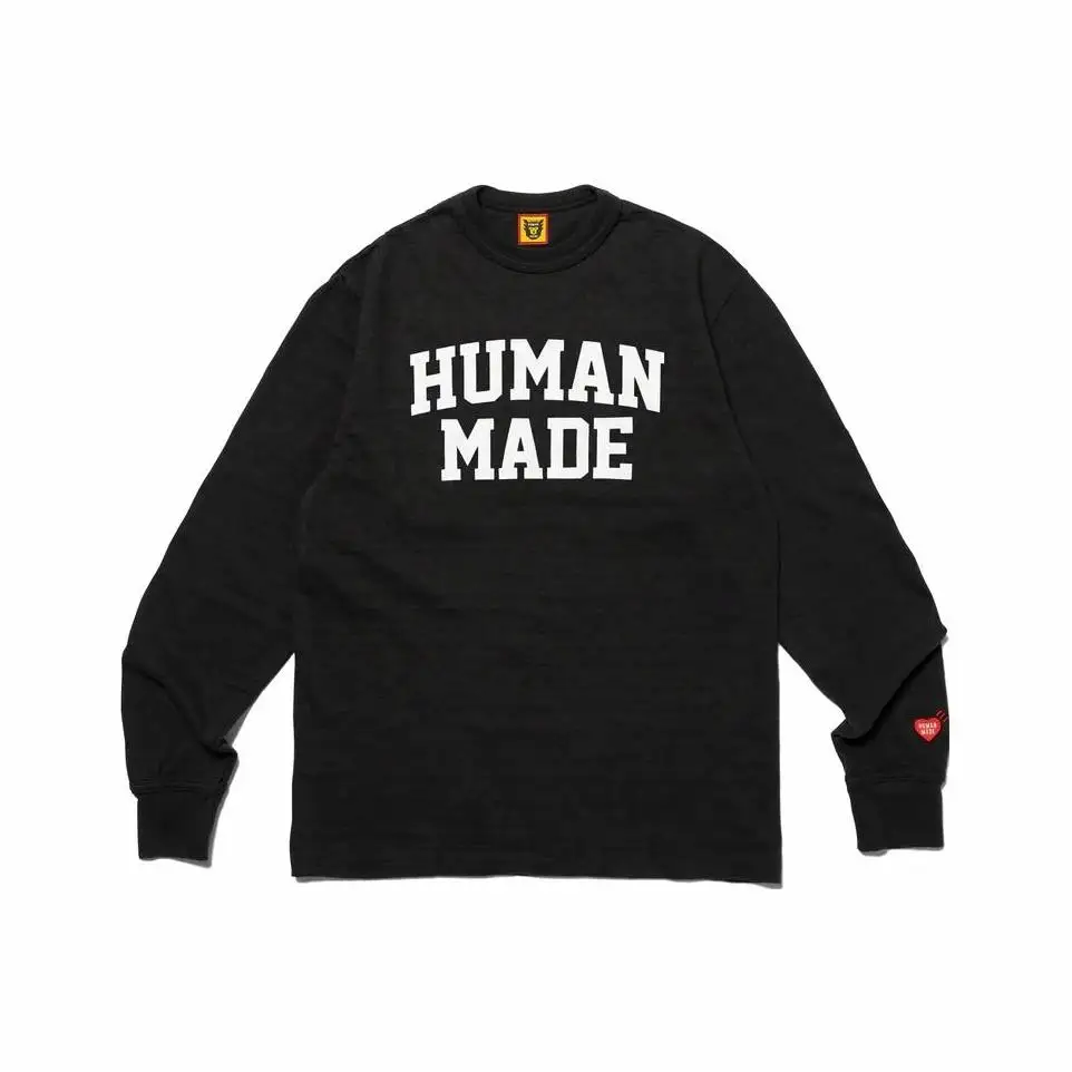 

Retro Logo Print Long Sve T-irt ex College Sle Japanese Trendy Workwear Cotton Comfortable Breathable round Ne