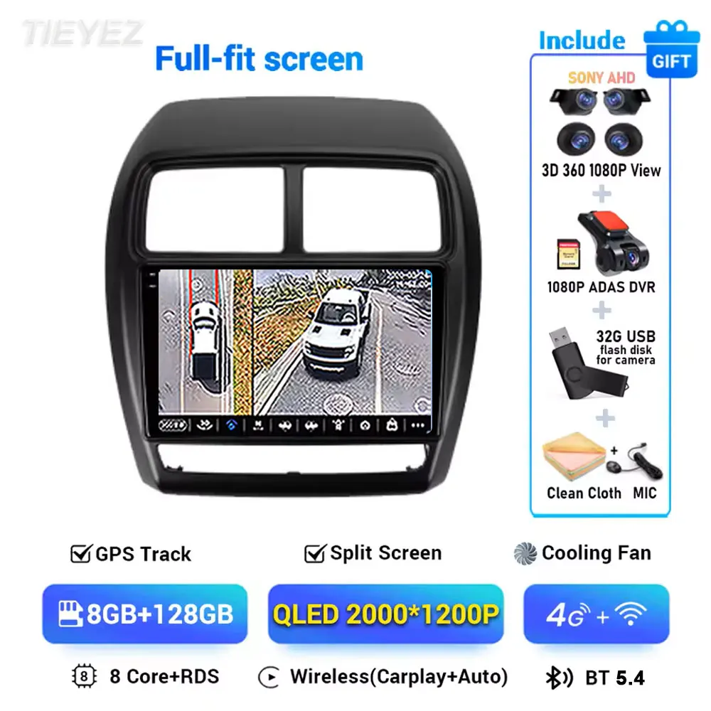 Voor Mitsubishi ASX 1 2016-2023 Android 15 Linksgestuurde Carplay Auto GPS Autoradio Navigatie Multimedia Video speler 4G BT