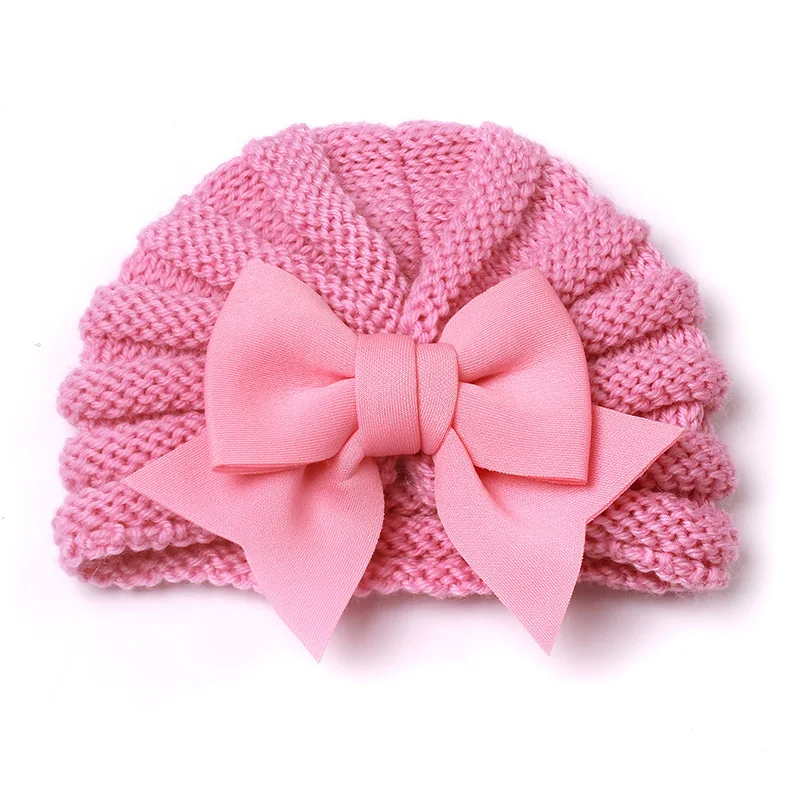 Bow Knitted Baby Hat for Girls Boys Baby Turban Cap Infant Bonnet Autumn Winter Warm Beanie hats Newborn Caps Accessories 0-2Y