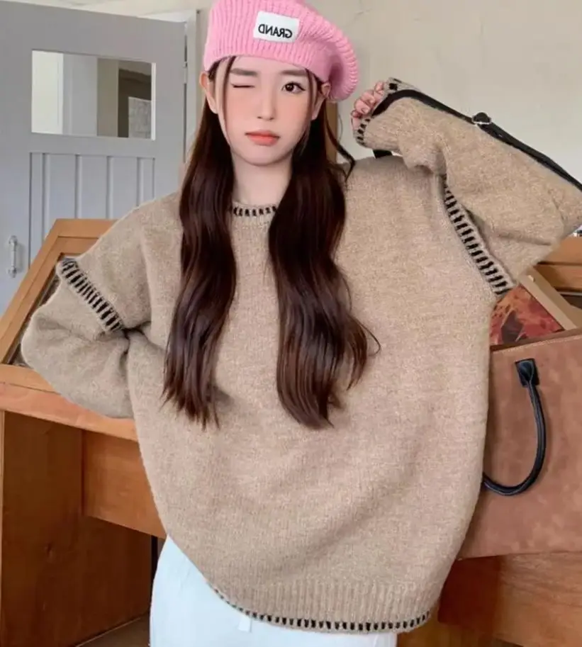 

Autumn and Winter Thick Pullover Women's Korean Soft Loose Lazy Style Knit Sweater