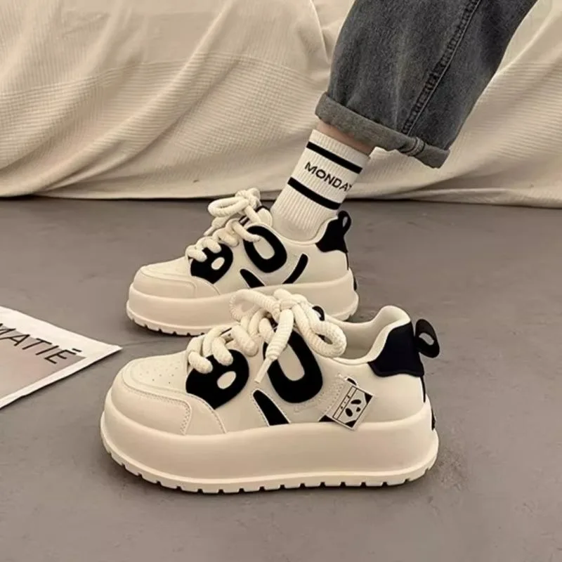 Black White Platform Sports Shoes Women's Sneakers Spring Summer 2025 Tennis Female Kawaii Casual Vulcanize Cute Korean Footwear