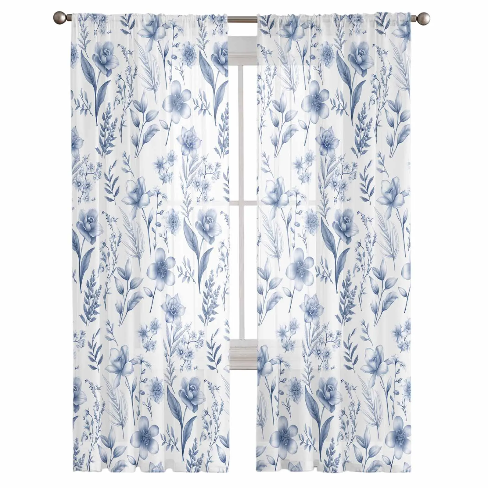 Spring Flower Orchid Plant Voile Curtains for Living Room Window Tulle Curtain for Bedroom Sheer Blinds Drapes