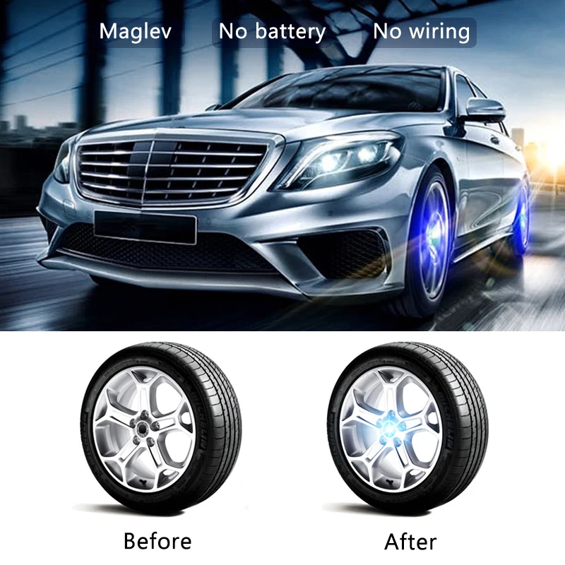 4pcs Car Maglev Wheel Hub Light LED Magnetic Suspension Luminous Wheel Hub Cap Light Refitted Wheel Cover For  Mercedes-Benz