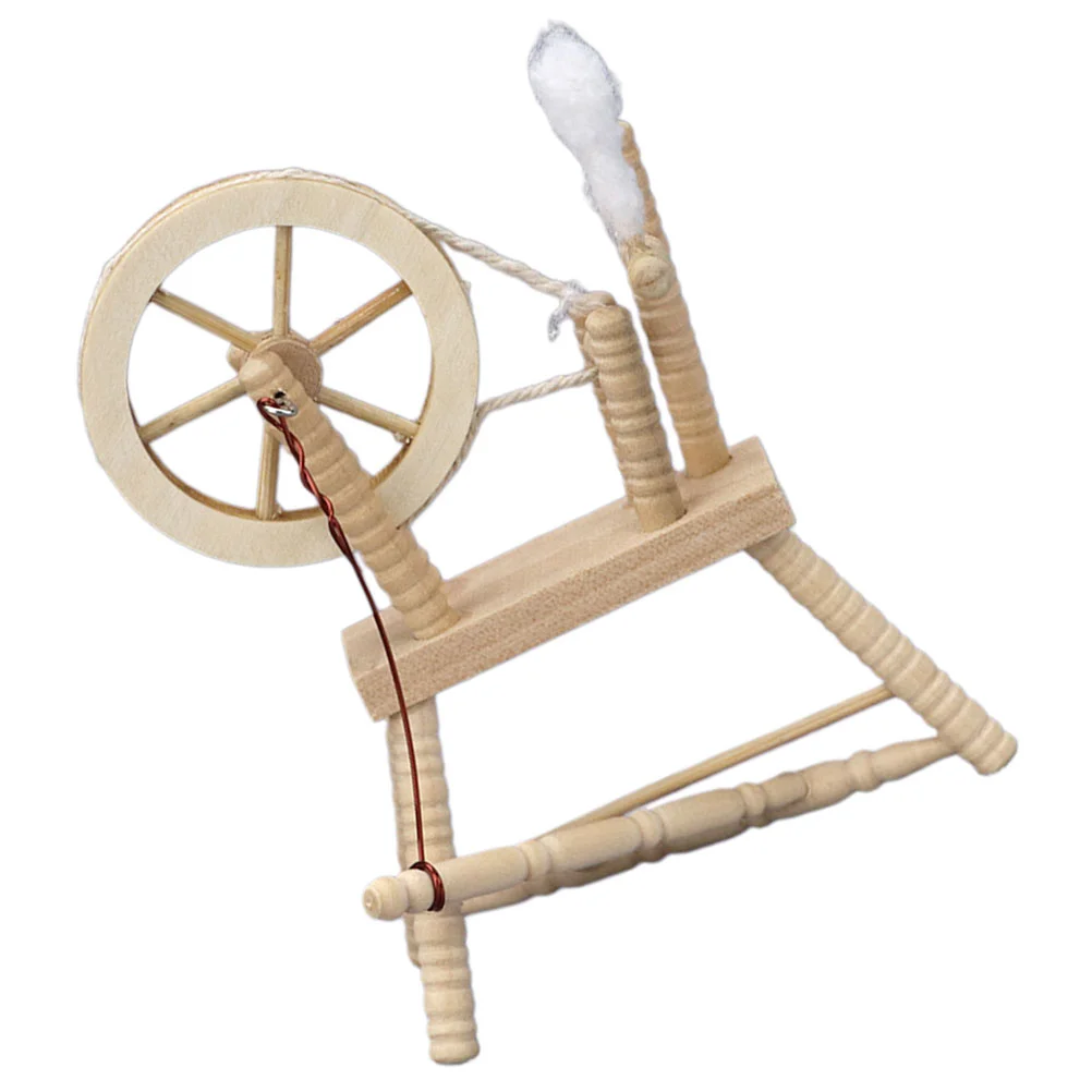 Model Vintage Spinning Wheel Miniature Textile Furniture House Decor Ornament Hand Reeling Machine