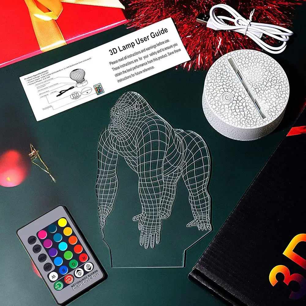 Multiple Colors Led Light Perfect Gift 3d Table Lamp Enhances Atmosphere Eye-catching Creative Gift Gorilla-shaped Lamp Visual