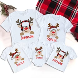 Personalized Christmas Family Matching Clothes Custom Deer with Name Mother Father Kids T-shirt Xmas Family Outfit Tops T Shirt