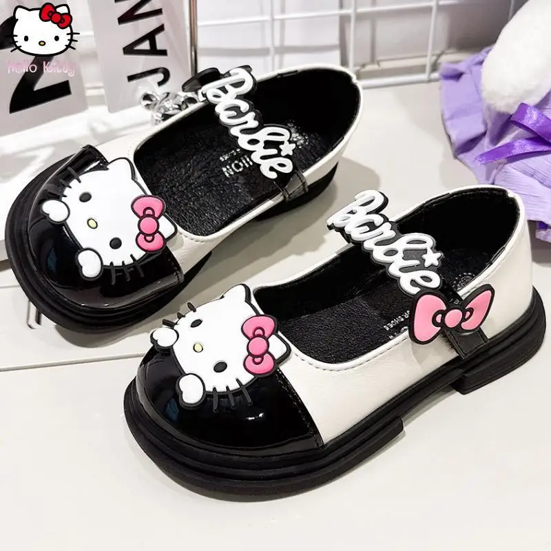 

Hello Kitty Girl Sanrio, осенние новые нескользящие туфли Kuromi для подростков, легкие маленькие кожаные туфли с бантом из мультфильма аниме