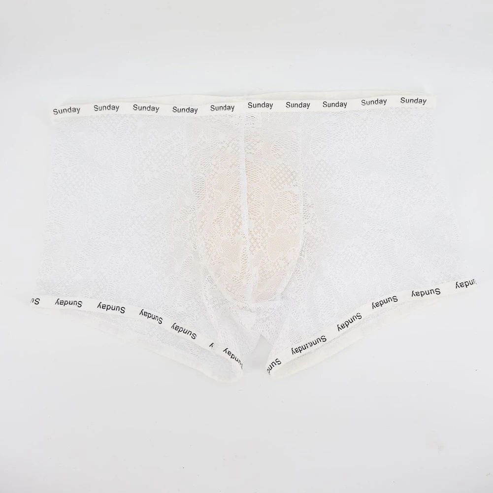 

Men Transparent Lace Fashion Sexy Boxer Briefs Lingerie Breathable Underwear Low Waist Boxershorts Underpants