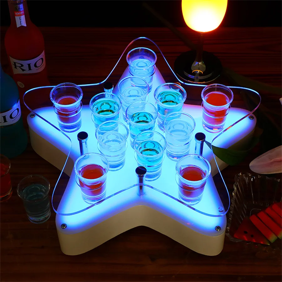 Star Shape LED Cocktail Glass Holder Rechargeable Colorful Shot Glass Wine Rack For KTV Nightclub Bar Wedding Party Decoration