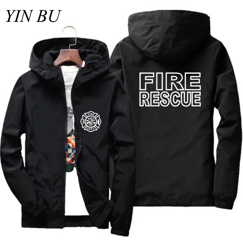 Spring Autumn Casual Fire Rescue Firefighter Fireman Plus Size Bomber Men's Windbreaker Thin Hooded Coat Slim Fit Pilot Jacket