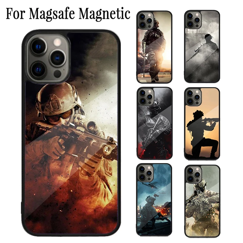 Hot Army soldier Magnetic Phone Case Coque For iPhone 16 15 14 Plus 13 12 Mini 11 Pro Max Magsafe Wireless Charging Cover