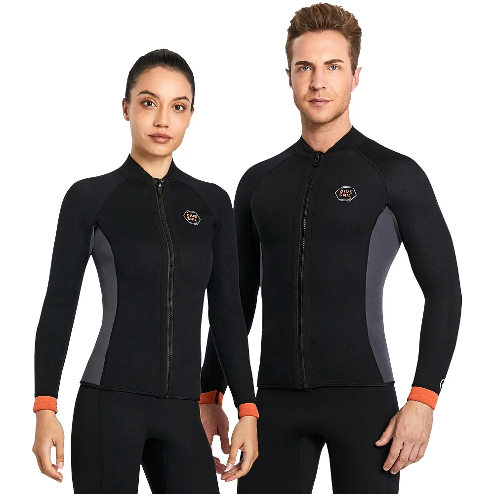 3mm Neoprene Men Diving Suit Coat Adult Womens Long Sleeve Diving Tops Jacket With Zipper Dive Swim Surfing Snorkeling Suit