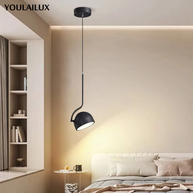 Nordic Led Bedside Pendant Light Bedroom Study Dining Room Bar Rotatable Single-head Chandelier Simple Home Indoor Lighting Lamp