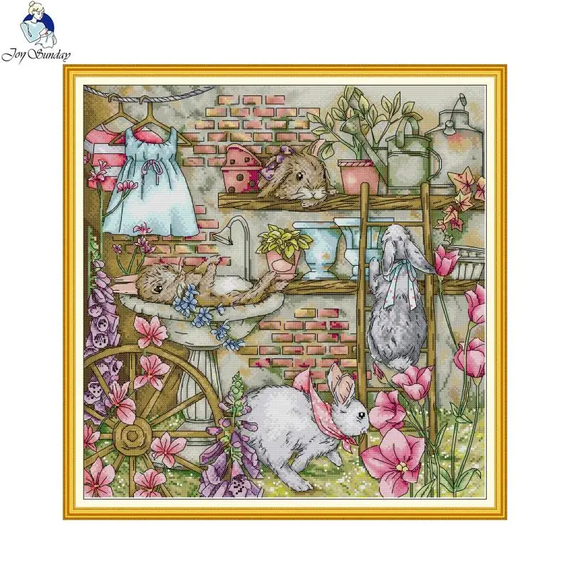 Joy Sunday rabby\'s Garden Printed Canvas Cross Stitch Kit completo ricamo fai da te DMC Threads Hobby Handiwork decorazioni per la casa fatte a mano