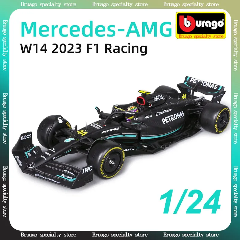 Bruago 1:24 Mercedes 2023 W14 E Performance # 44 Hamilton F1 Formula Racing Static Simulation Alloy Model Toy Collection