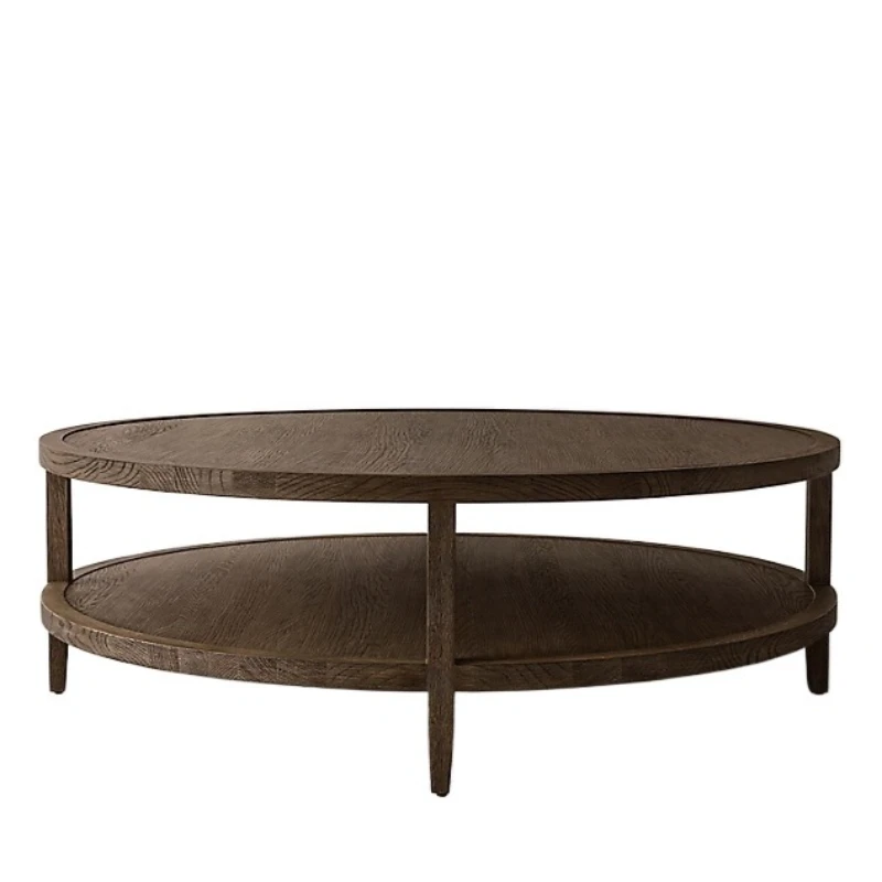 

RH American country solid wood round coffee table retro round tea table household small apartment