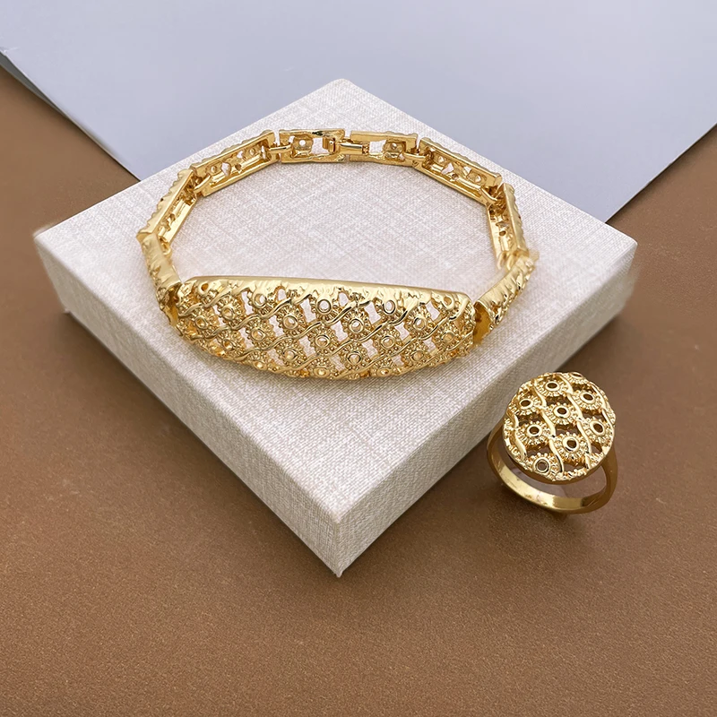 Dubai Jewelry Set Minimalistiese Quality Women Necklace Earrings Bracelet And Ring Luxury Design Weding Party Gift
