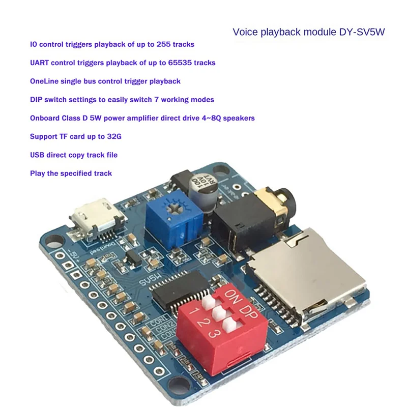 【Offerta flash!】Modulo di riproduzione vocale 3X DY-SV5W per lettore musicale MP3 Amplificatore di riproduzione vocale Scheda SD/TF da 5 W Scheda I/O UART integrata Tr