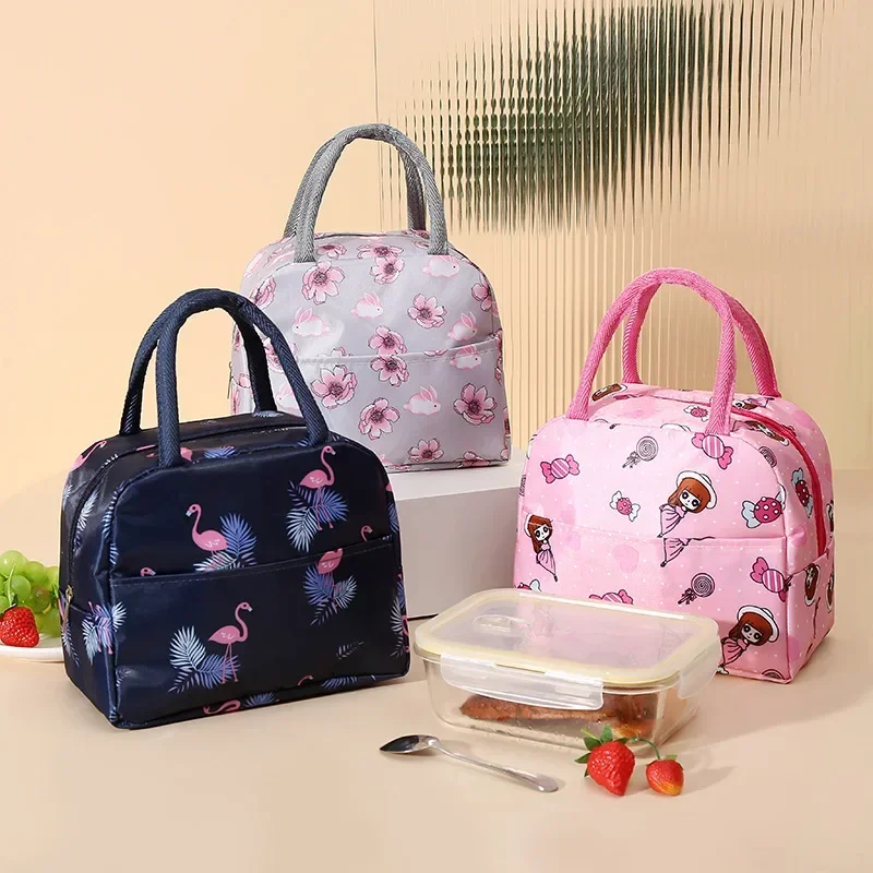 Travel Portable Food Storage Breakfast Thermal Food Bag Lunch Bag Handle Insulation Cooler Bag for Women Kid Lunch Box Picnic