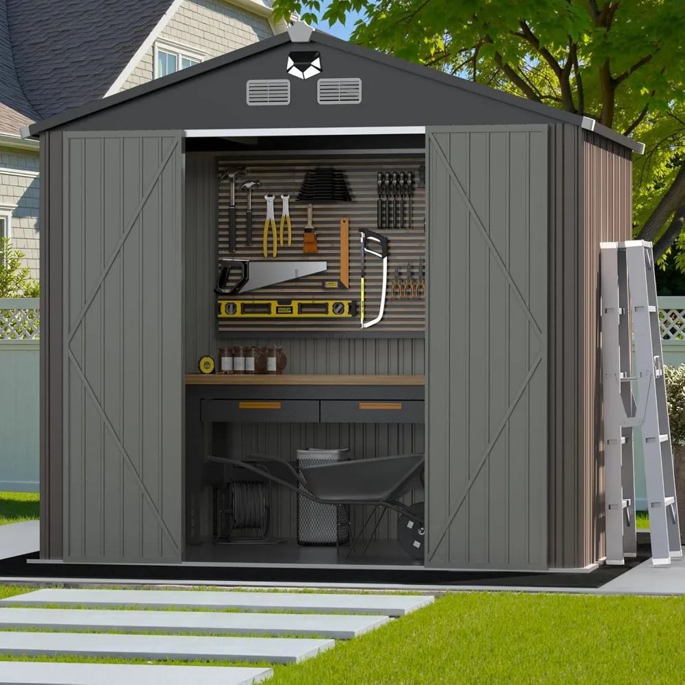 

Outdoor Storage Shed 10x8 FT,Metal Tool Sheds,Waterproof Outside Storage Shed with Lockable Doors & Air Vent,Storage Building fo