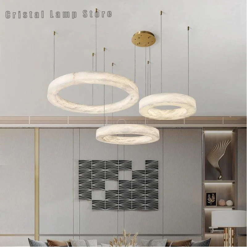 Nordic Style Design Circular Chandelier Alabaster Pendant Light Modern Living Room Hotel Chandelier Creative Decorations