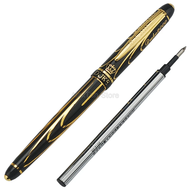 Duke Noble Pioneer Roller Ball Pen Advanced Chromed Golden & Black Lines Office & Home Fountain Pen W/Gift Box Fit Collection