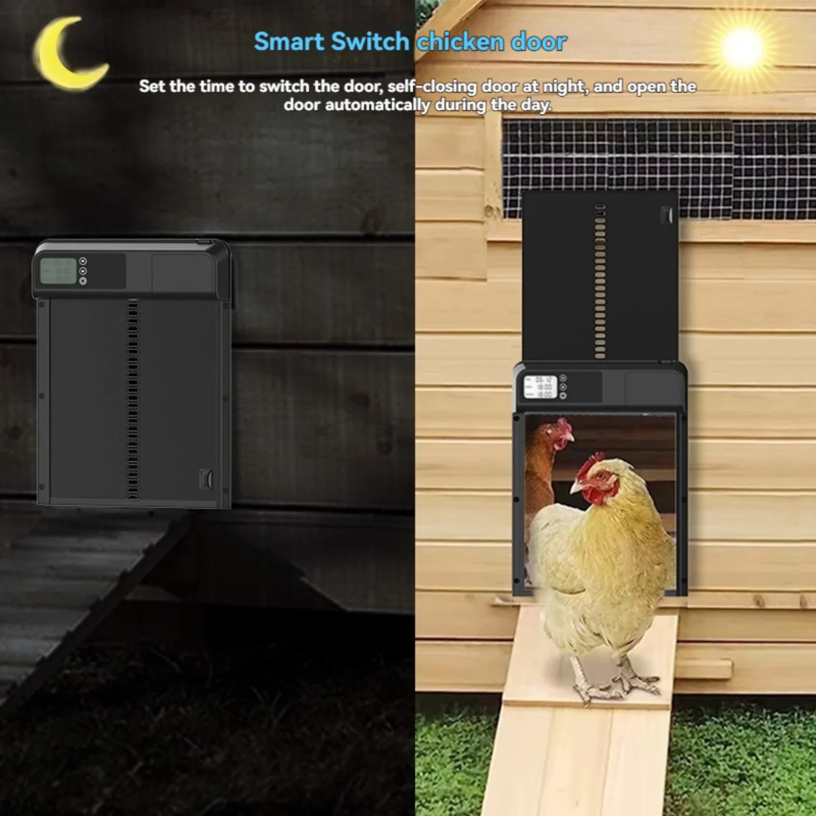 Chicken Coop Door, Automatic Timing Chicken Coop Door, Super Long Battery Life Aluminum Alloy Digital Pet Door, First