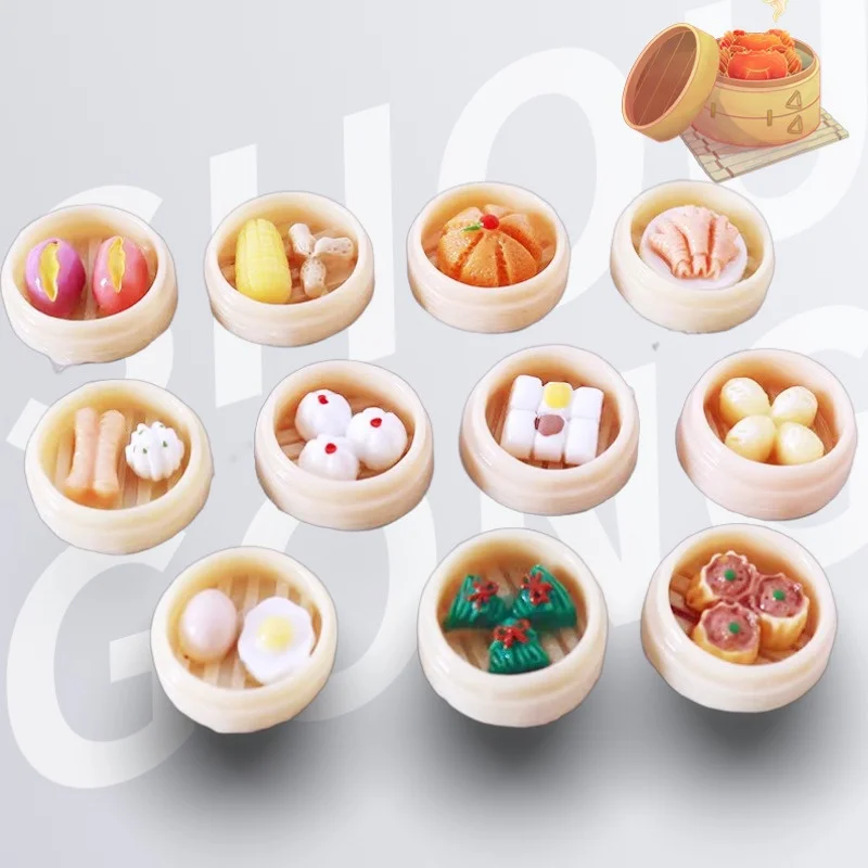 Mini giocattoli cinesi per la colazione, gnocchi in miniatura Dim Sum, giochi di imitazione, set di cibo per accessori da cucina per alimenti in resina per casa delle bambole