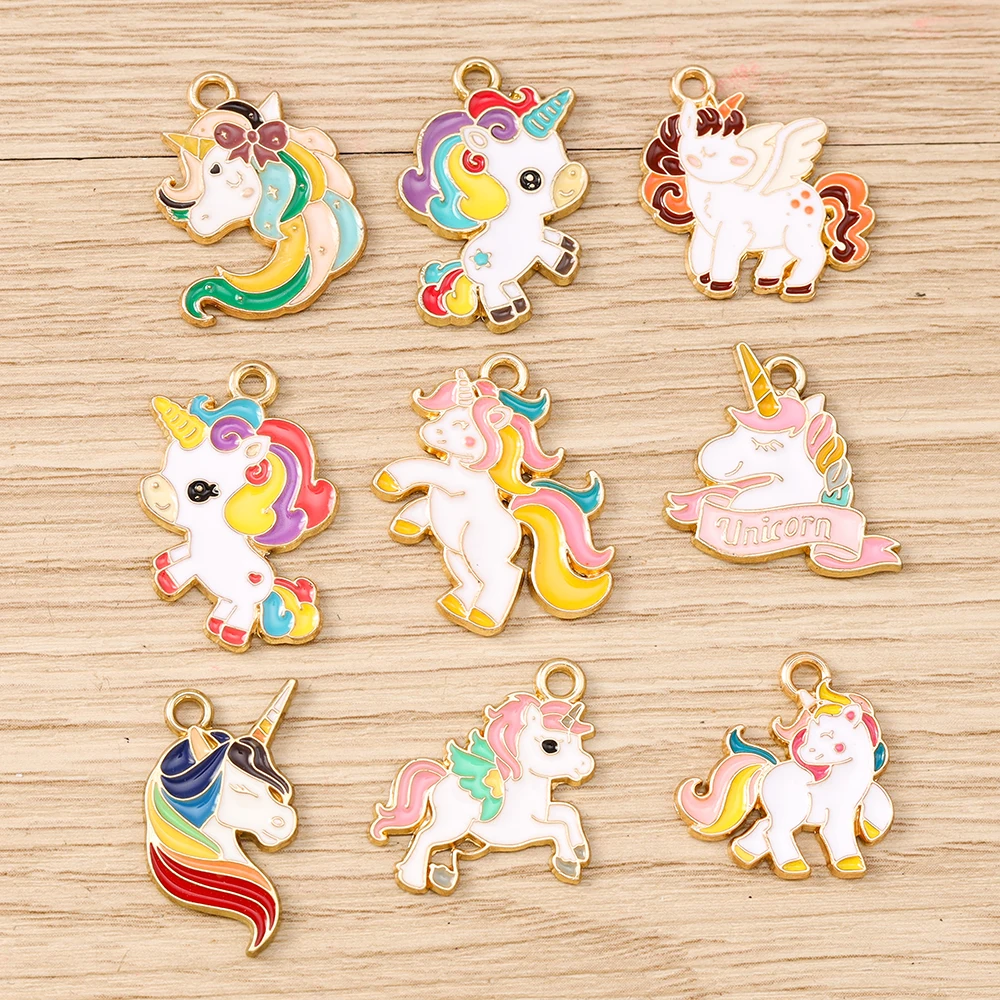 Tusember 10 قطع لطيف ملون يونيكورن سحر لصنع المجوهرات DIY الحصان يونيكورن أقراط قلادة القلائد أساور الحرف