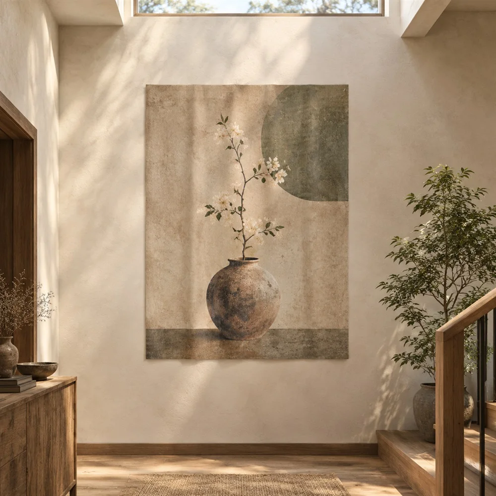 VIKAMA Clay Vase Still Life Mirror Symmetric Tapestry Wall Hanging, Wabi Sabi Wall Decor Tapestries for Living Room Bedroom