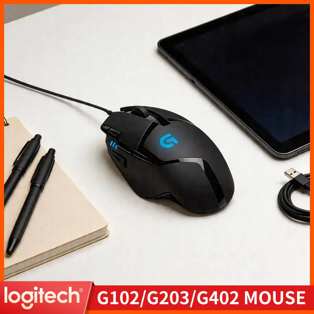 Logitech G402 Wired Gaming Mouse 32-Bit ARM Processor 8 Buttons 500 IPS Anti-Slip for All-Day Gaming and Work Sessions